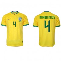 Camiseta Brasil Marquinhos #4 Primera Equipación Replica Mundial 2022 mangas cortas
